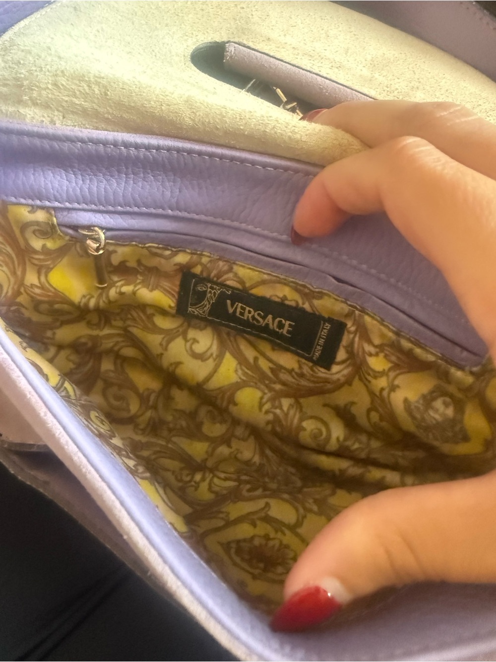 Versace Lavender and Brown Leather Shoulder Bag with Gold Medallion - Picture 5 of 5